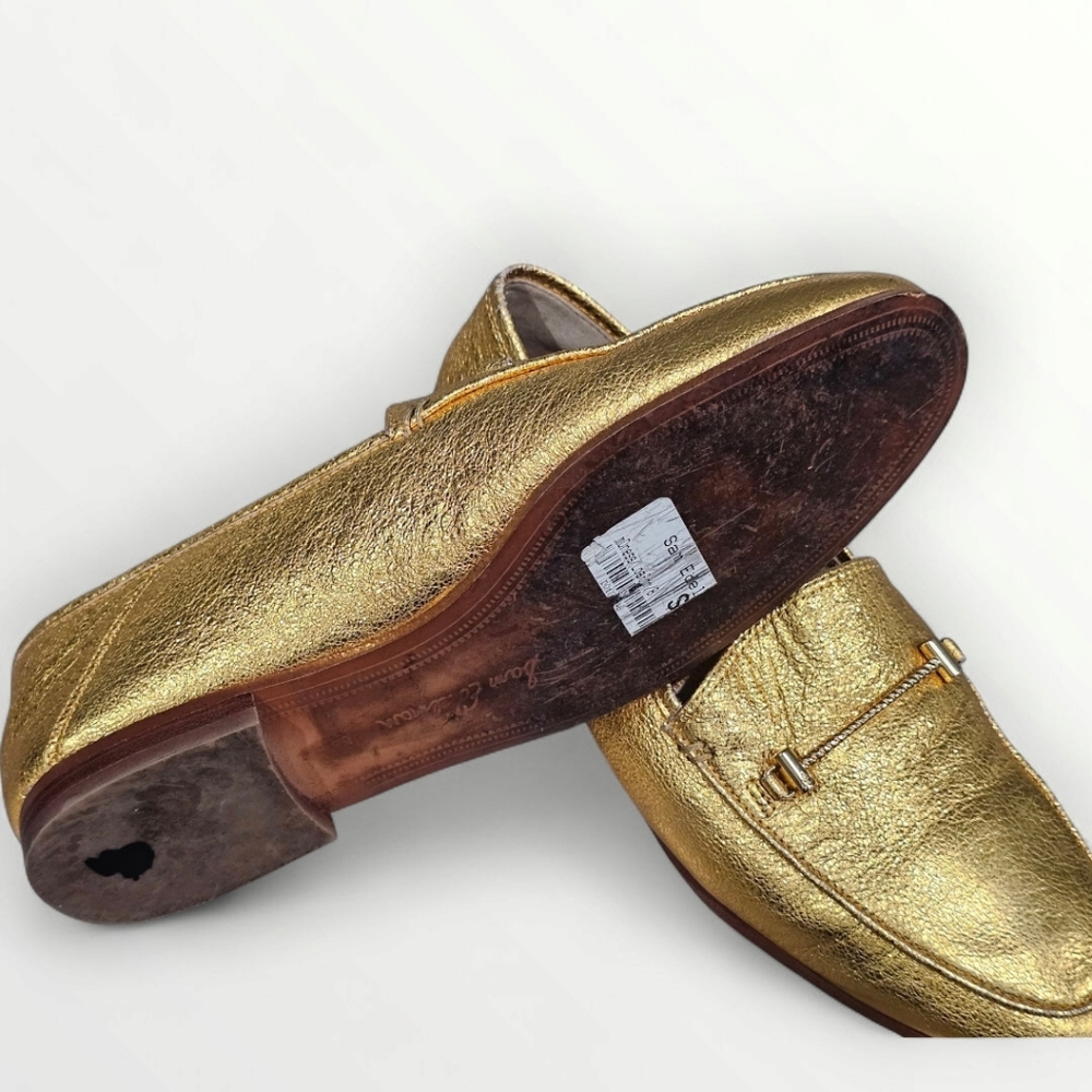 SAM EDELMAN Lior Metallic Gold Leather Horsebit Flat Loafers 8M - Picture 7 of 8